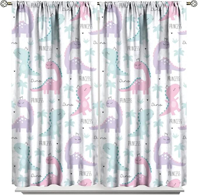 Kids Dinosaur Curtains for Boys Girls Bedroom Decor Cartoon Dino Colorful Cute Funny Animal Wildlife Printed Blackout Rod Pocket Window Drapes for Baby Nursery Playroom W36xL63in 2 Panels