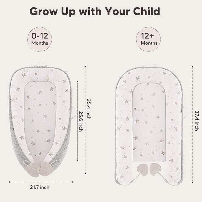 Baby Lounger - Infant Lounger Pillow for Newborn 0-24 Months, Soft, Breathable & Portable Baby Lounger Pillow for Boys & Girls, Cozy Baby Floor Seat for Home & Travel (Beige Star)