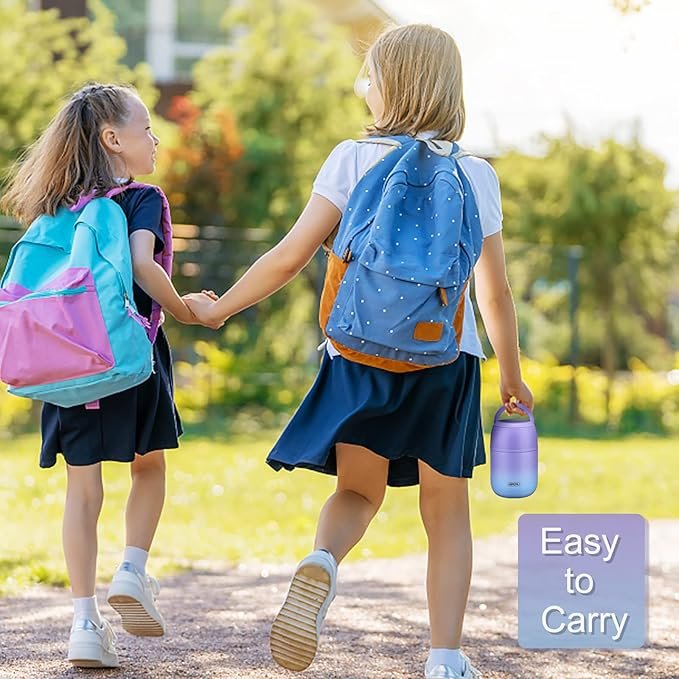 17 oz Insulated Lunch Containers Hot Food Jar, Wide Mouth Lunch Thermo for Hot Food Kids Adults, Vacuum Stainless Steel Thermo Lunch Box With Handle Folding Spoon for School, Office(Purple blue)