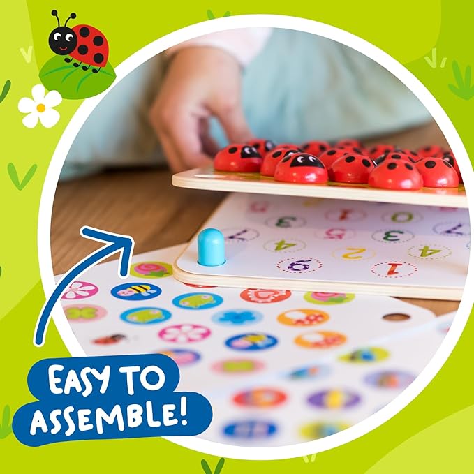 Nene Toys Ladybug’s Garden Memory Game – Wooden Matching Games for Toddlers 3-5 – Travel Toy for Boys Girls, Road Trip Essentials for Toddler, Airplane, Car - Ideal Christmas, Birthday Gifts