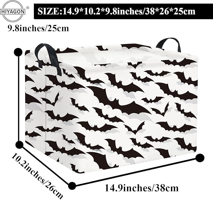 HIYAGON Rectangular Batman Basket Kids Storage Basket Kids Baby Nursery Basket for Boys Bat Room Decor Cute Toy Storage Organizer Bins Bedroom(Bats)