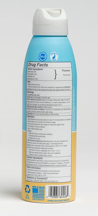 Aloe Up Kids Continuous Sport Sunscreen Spray SPF 50 - Broad Spectrum Sheer Face and Body Sunscreen Protector for Sensitive Skin - With Aloe Vera Gel - Dries Fast - Reef Safe - Fragrance-Free - 5.5 Oz