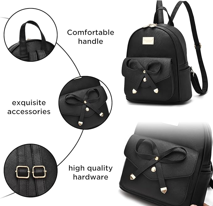 I IHAYNER Girls Bowknot Cute Leather Backpack Mini Backpack Purse for Women