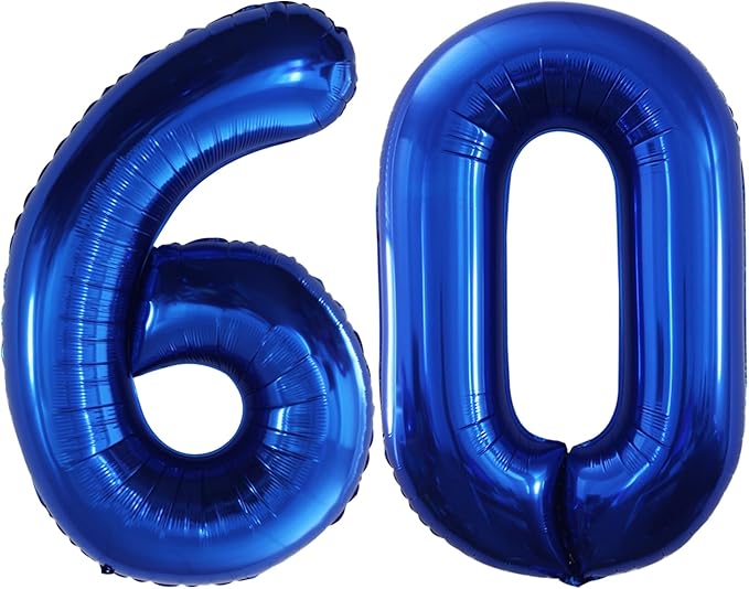 GOER Number 60 Balloons for 60th Birthday Party Decorations,42 Inch Jumbo Foil Helium Balloons for 60th Anniversary (Blue)