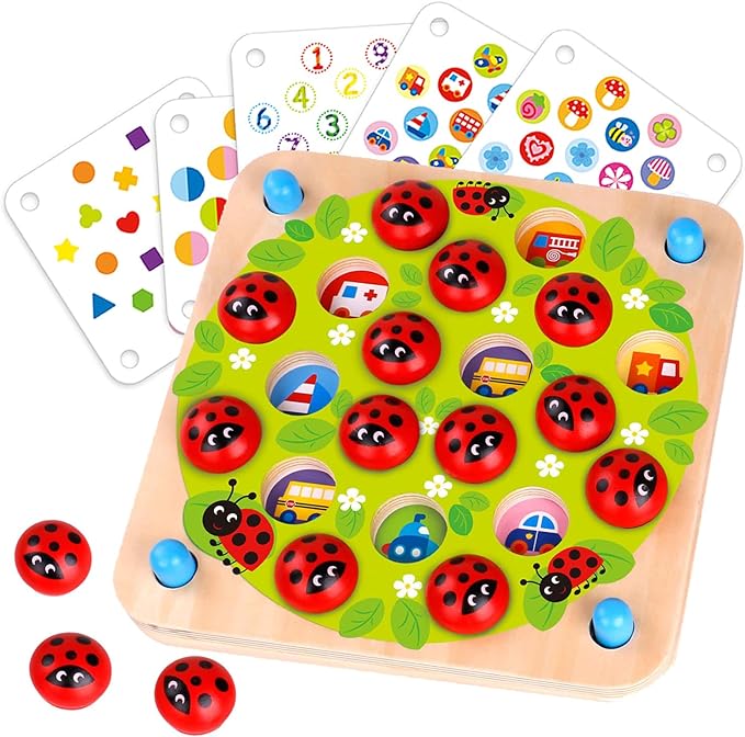 Nene Toys Ladybug’s Garden Memory Game – Wooden Matching Games for Toddlers 3-5 – Travel Toy for Boys Girls, Road Trip Essentials for Toddler, Airplane, Car - Ideal Christmas, Birthday Gifts