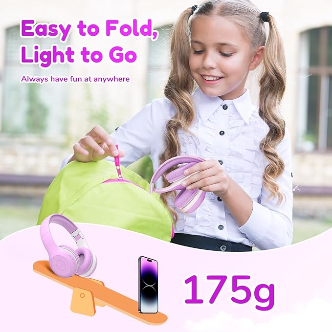 EarFun K2 Kids Bluetooth Headphones, Kids Headphones with Volume Limited, 40H Playtime, Built-in Mic, Stereo Sound, Foldable Over-Ear Headphone for School/Travel/iPad/Tablet, Violet