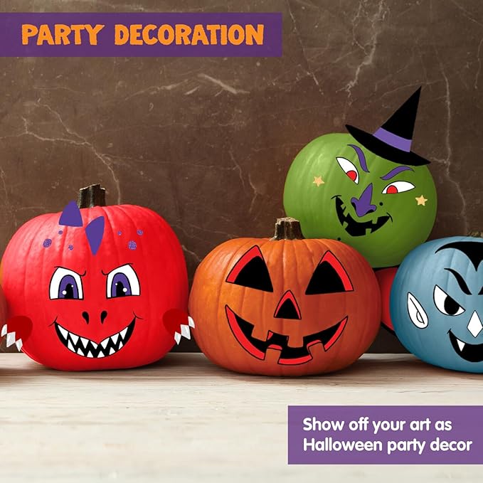 Klever Kits Halloween Pumpkin Decorating Kit, Halloween Arts and Craft Party Favors for Kids, Pumpkin Painting Kits Party Supplies, Halloween DIY Coloring Pumpkin Decorations, School Activities Games