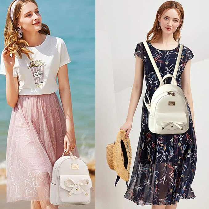 I IHAYNER Girls Bowknot Cute Leather Backpack Mini Backpack Purse for Women