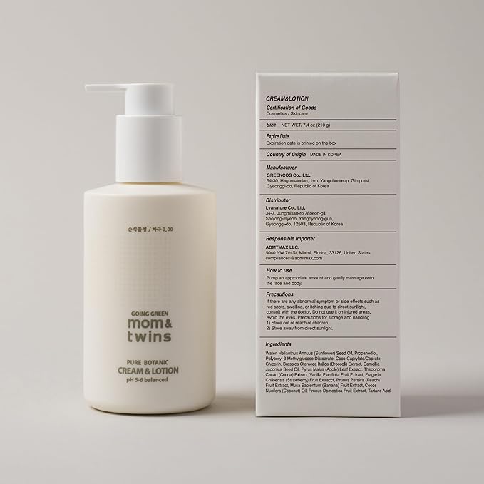 CREAM & LOTION – Organic Newborn-Safe Korean Baby & Adult 2‑in‑1 Face & Body Lotion, Moisturizer with Vitamin C for Soothing Hydration, Gentle & Effective (7.41 fl oz / 210 g)