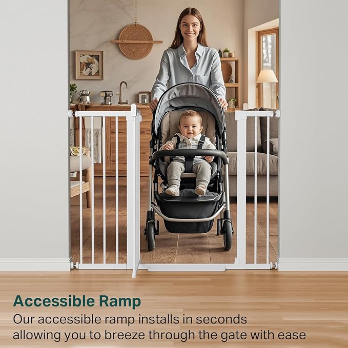 Cumbor 36" Extra Tall Baby Gate for Stairs, 29.7-48" Wide Dog Gates for Doorways, Auto Close Safety Gate for Babies and Pets, Easy Install, Pressure Mounted, Fits Doorways, Stairs, Entryways, White