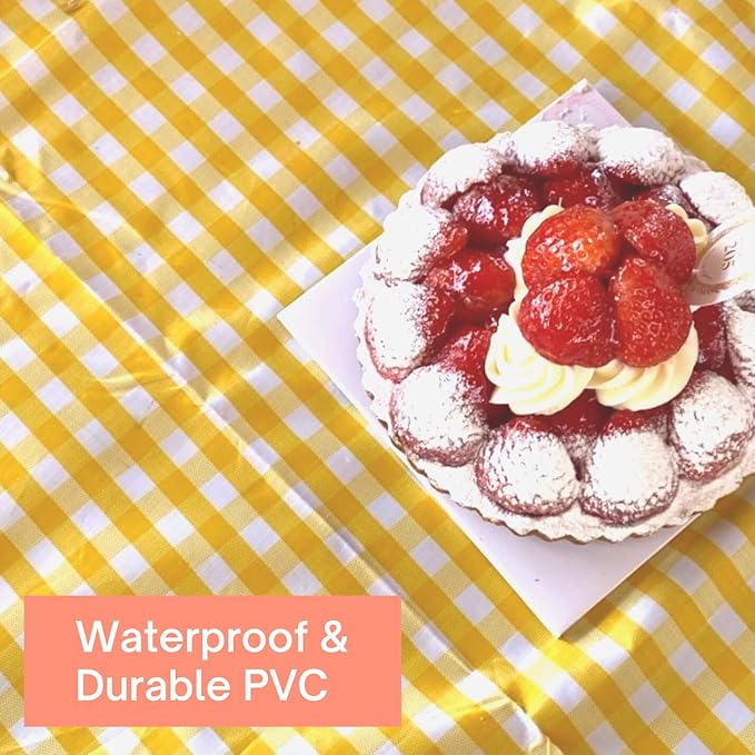 Cute Gingham Picnic Blanket, Waterproof Foldable, in Large 80x60in and Extra Large 80x80in, Portable Compact Beach Blanket, Oversized XL Outdoor Mat (Yellow, Large)