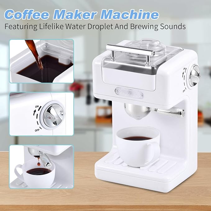 Kitchen Appliances Toys, Play Kitchen Accessories Set for Kids, Pretend Kitchen Toys with Coffee Maker, Mixer and Toaster, Play Kitchen Set for Kids (White)