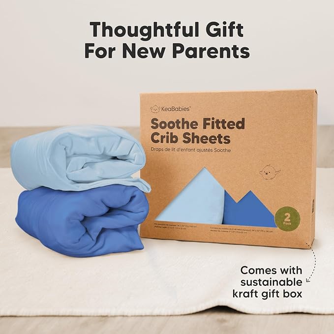 KeaBabies 2-Pack Organic Crib Sheets for Boys, Girls - 52x28 Fitted Crib Mattress Sheet Neutral, Breathable Jersey Cotton Cover for Baby Bed, Toddler Mattress, Soft & Cute Prints (Cornflower)