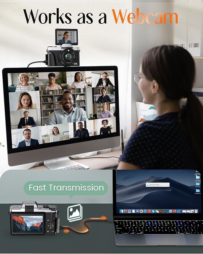 4K Digital Camera for Photography with WiFi,64MP Autofocus Vlogging Camera for YouTube,3'' 180° Flip Screen Compact Travel Camera for Teens with 32GB SD Card,16X Zoom,Anti-Shake,2 Batteries(Charcoal)