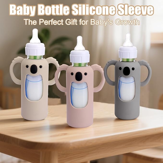 Mity rain 3 Pack Silicone Sleeves for Dr. Brown's Glass Bottles 8 OZ - Anti Breakage Baby Bottle Holder, Compatible with Dr. Brown's Glass Bottles for Babies with Handle