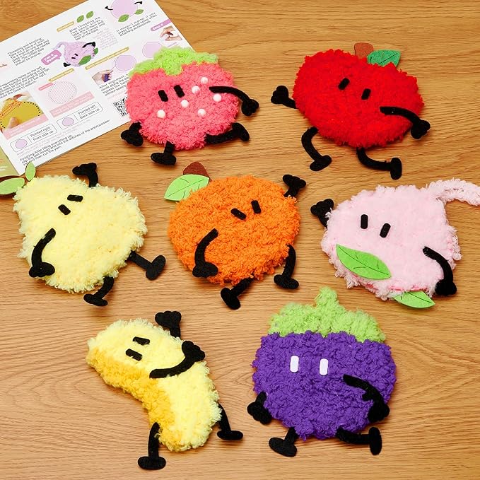 Golray Fruit Plushie Sewing Kit for Kids - My First Sewing Kit for Beginners, 7 Easy Felt Craft Project of Fruit Toys with Yarn, Leather, Plastic Needles, Glue & Instruction, Gift for Kid Girls Boys