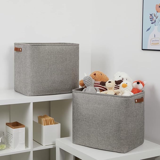 DULLEMELO Grey Storage Baskets 2 Pack Extra Large Fabric Shelf Baskets for Organizing, Closet, Clothes, Toys, Bedroom