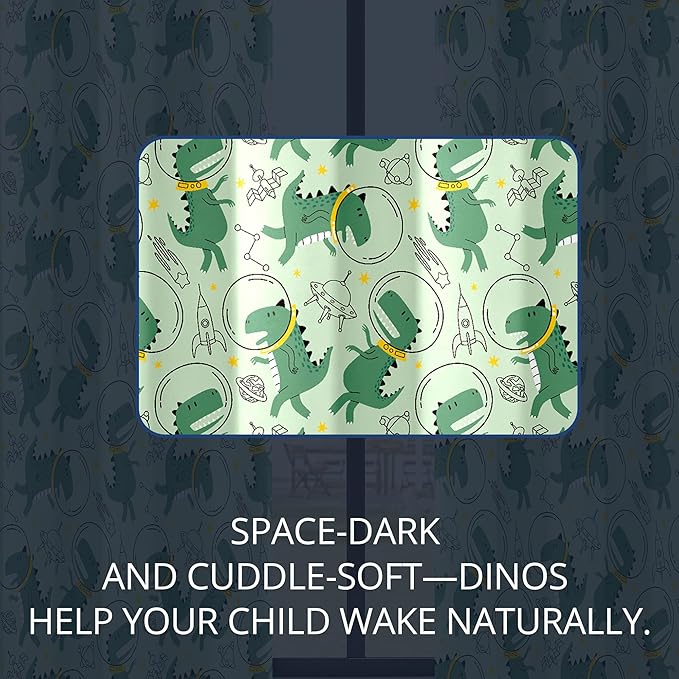 Kids Space Dino Blackout Curtains - 100% Blackout, Thermal Insulated, Noise Reducing, Perfect for Kids Room and Nursery, 2 Panels (Cosmo Dino Green, W52×L84)