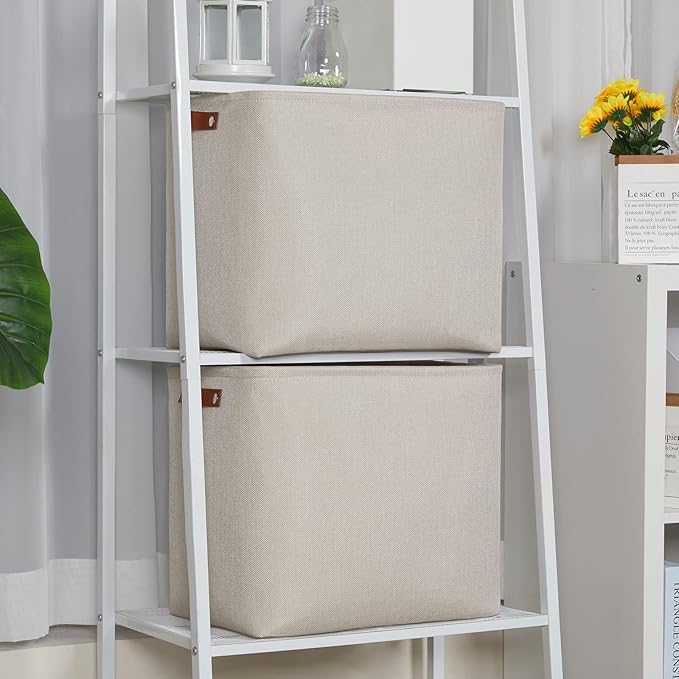 DULLEMELO Extra Large Storage Baskets, Fabric Storage Bins for Organizing Shelves Nursery Toys Books, Closet Baskets and Bins with Handles, Beige, 2-Pack
