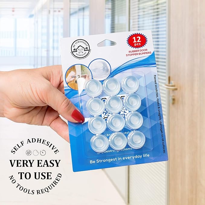 Door Bumper - Small Size Rubber Bumpers - Clear Door Stoppers for Wall - Wall Protector Clear Rubber Door Stop 12 in Pack - Shower Bumpers for Walls - Stick on Hard Bumpers for Walls Heavy Use (12)