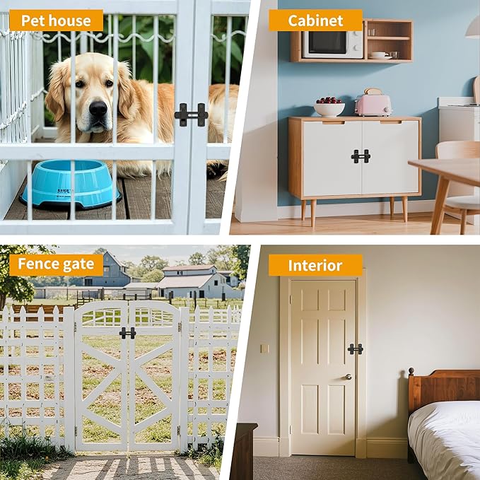 2PCS 180 Degree Matte Black Bifold Latch Flip Sliding Barn Door Latches, Gate Latch for Barn Door, Sliding Door, Pet Door, Garage, Bathroom, Window, Outdoor