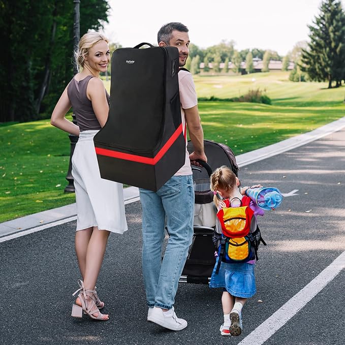 Car Seat Travel Bag - Padded, Comfortable, Durable, Roomy Gate Check Carseat Cover Backpack Fits 3-in-1,Convertible, Booster & Infant Car Seats for Airplane, Airport, Red