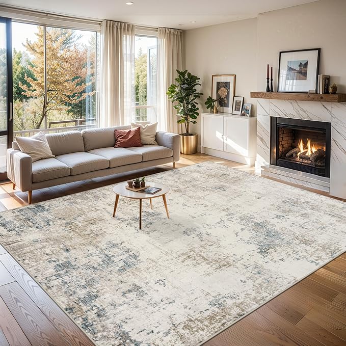 Area Rugs Living Room Rug - 5x7 Washable Modern Abstract Soft Neutral Non-Slip Carpet Large Indoor Floor Stain Resistant Thin Carpets for Bedroom Dining Room Farmhouse Nursery Home Office Multi
