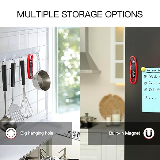 1-Second Rapid and Accurate Meat Thermometer - Waterproof Multifunctional Kitchen Food Thermometer, Ideal for Frying, Smoking, Grilling and More(Red)