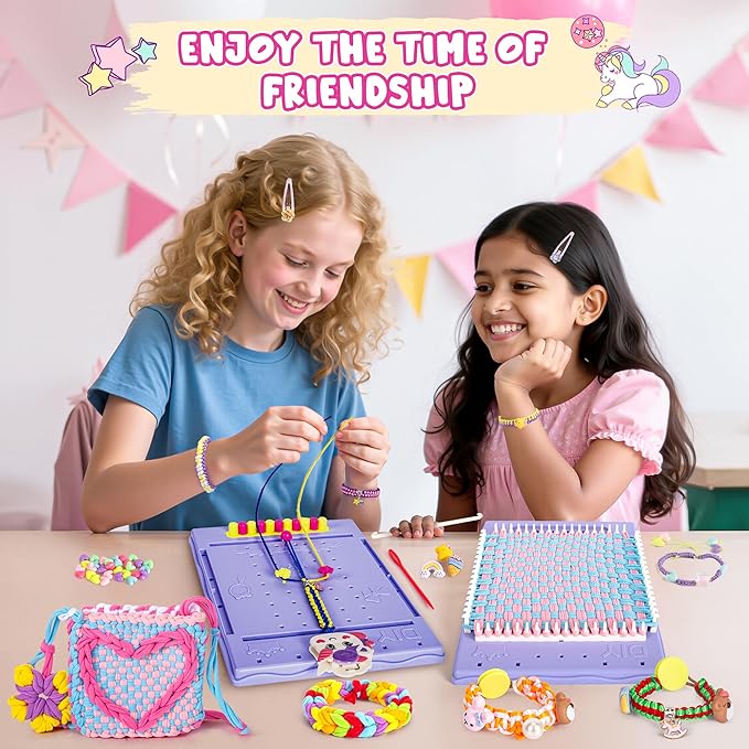 2-in-1 400 Pcs Friendship Bracelet Making Kit for Girls,Weaving Loom Kit Toys, Craft Kits for Kids,Age 6-12 Year Old Girls Gifts Ideas, Bracelet & Coaster & Bag Weaving Making kit