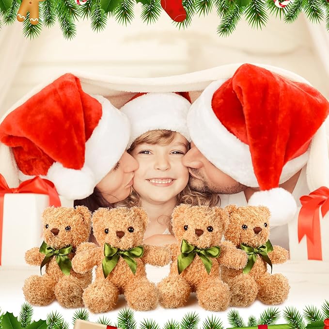 HyDren 12 Pack Bear Stuffed Animals 10 Inch Operation Christmas Bulk Items Small Bear Party Favors Plush Toys for Baby Shower Centerpiece Christmas Birthday Gifts(Light Brown)