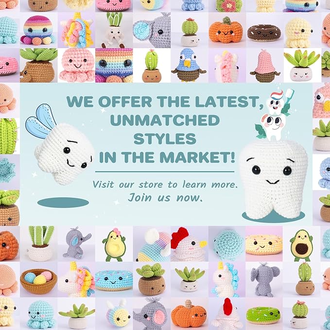 Crochet Kit for Beginners, Crochet Kit w Step-by-Step Video Tutorials, Crochet Starter Kit Learn to Crochet Kits for Adults Kids Beginners, Crochet Kit Tooth (40%+ Yarn Content)