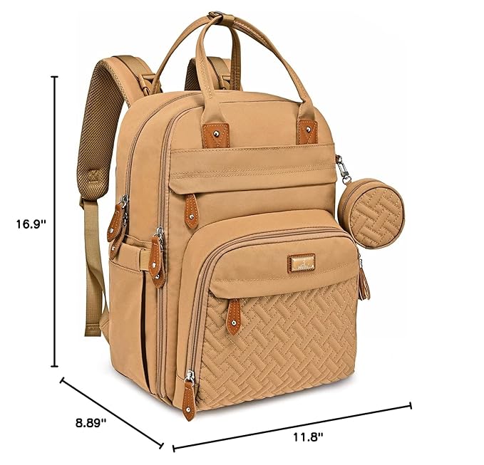BabbleRoo Diaper Bag Backpack - Baby Essentials Travel Tote - Multi function Waterproof Diaper Bag, Travel Essentials Baby Bag with Changing Pad, Stroller Straps & Pacifier Case - Unisex, Beige