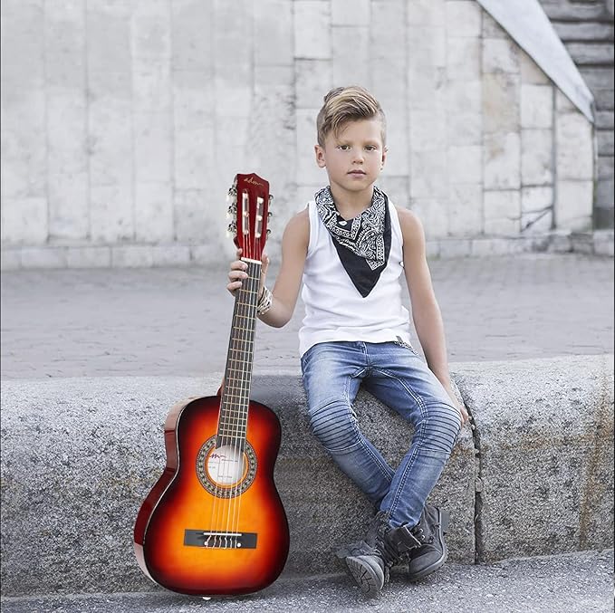 ADM Beginner Acoustic Classical Guitar 30 Inch Nylon Strings Wooden Guitar Bundle Kit for Kid Boy Girl Student Youth Guitarra Online Lessons with Gig Bag, Strap, Tuner, Extra String,Pick,Sunbrust 1
