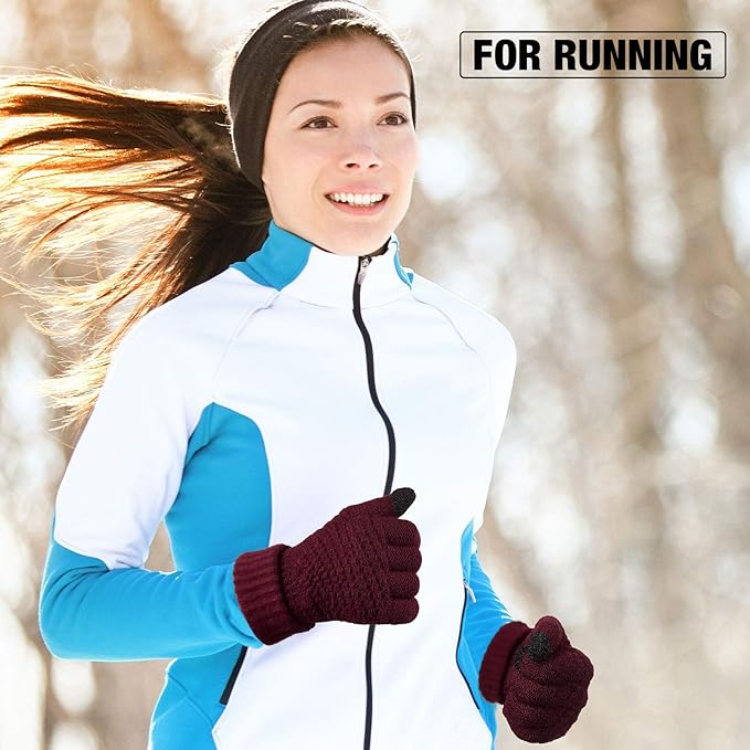 Geyoga 2 Pairs Women's Winter Touch Screen Gloves Soft Warm Fleece Lined Knit Elastic Cuff Winter Texting Gloves