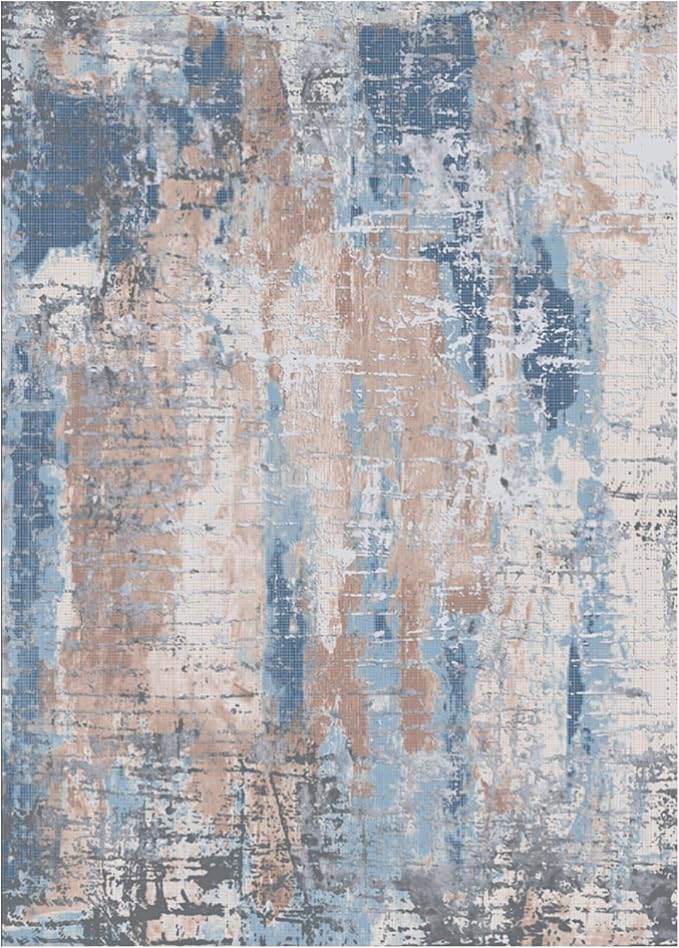 Area Rug Living Room Rug, 5x7 Modern Abstract Washable Rug Beige Blue Non Slip Foldable Faux Wool Vintage Carpet, Fluffy Non-Shedding Rugs for Living Room, Bedroom, Dining Room, Kids Playroom