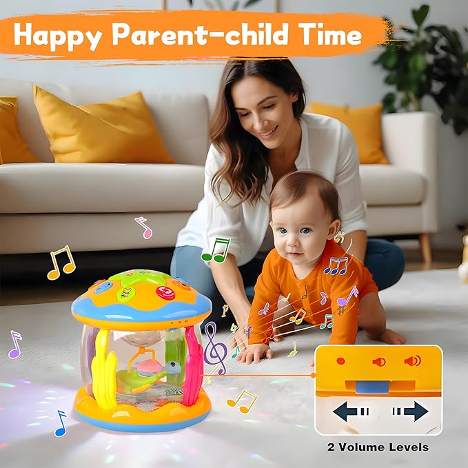 Baby Toys 6 to 12 Months - Musical Rotating Light Up Infant Toys, Early Learning Toys Baby Crawling Drum Toy, Tummy Time Educational Sensory Baby Girl Gifts for Toddlers 1 2 3 Years Old