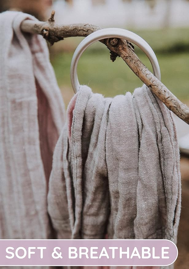 Baby Sling Carrier – Breathable 100% Cotton Wrap for Infant Support, Ring Sling Baby Carrier – Adjustable Muslin Fabric, Baby Carrier Newborn to Toddler – Grey Rose Soft Chest Hold for Travel