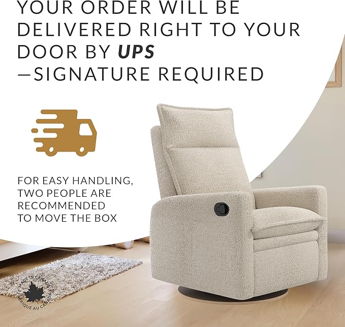 Jaymar Arya Modern Nursery Glider Recliner Chair – Cozy Nursing Chair with 360° Swivel for New Parents, Gentle Motion, Compact Design, High Back & Low Armrests, Canadian Made (Sand/Puppy Fabric)