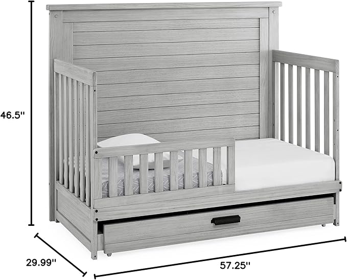 Delta Children Simmons Kids Caden 6-in-1 Convertible Crib with Trundle Drawer, Greenguard Gold Certified, Rustic Mist