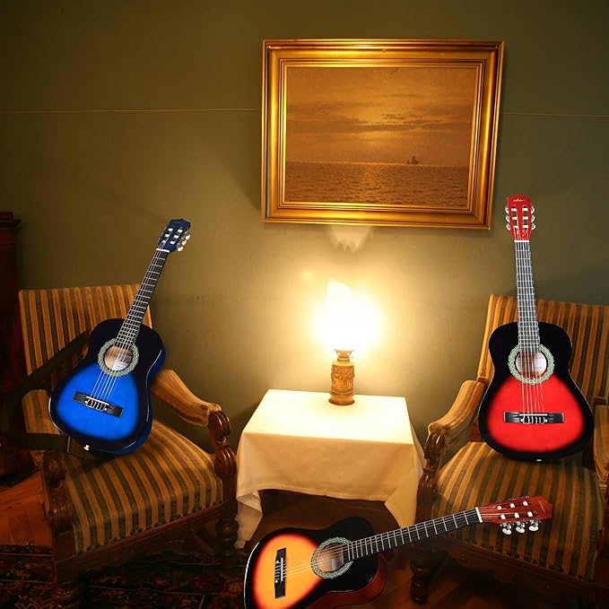 ADM Beginner Acoustic Classical Guitar Nylon Strings Wooden Guitar Bundle Kit for Kid Boy Girl Student Youth Guitarra Online Lessons with Gig Bag, Strap, Tuner, Strings, Picks (34 Inch, Blueburst)