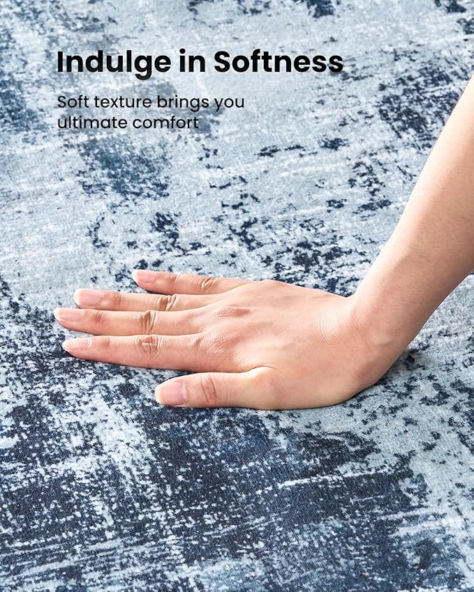 Amada Washable Entry Rug, 2x3 Modern Abstract Rug with Short Pile and Non-Slip Backing, Small Rug with Abstract Pattern for Entryway, Kitchen and Living Room, Dark Blue