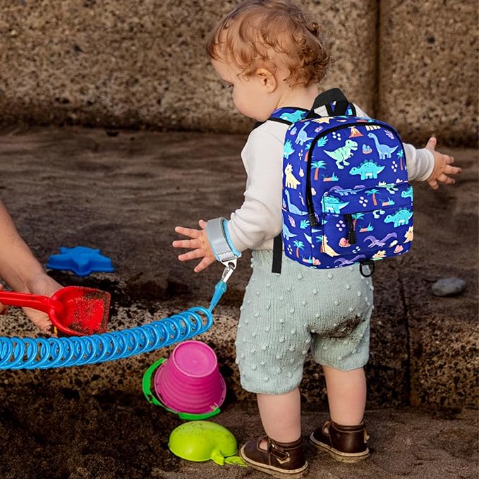 Accmor Toddler Backpack Leash, Cute Dinosaur Kids Backpack with Anti Lost Wrist Link, Mini Child Backpack Leash Walking Harness for Outdoor Travel, Adorable Backpack Tether for Baby Boys 1-3