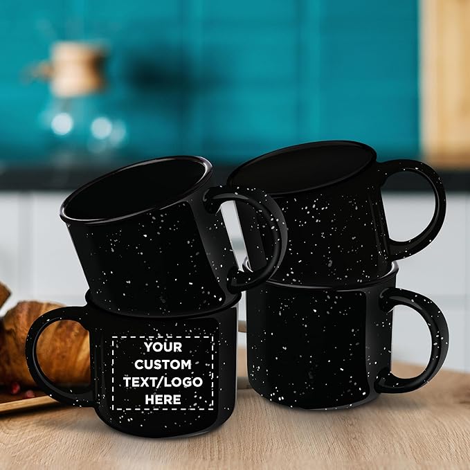 DISCOUNT PROMOS Custom Ceramic Campfire Coffee Mugs 13 oz. Set of 100, Personalized Bulk Pack - Perfect for Tea, Espresso, Cappuccino, Hot Cocoa - Black
