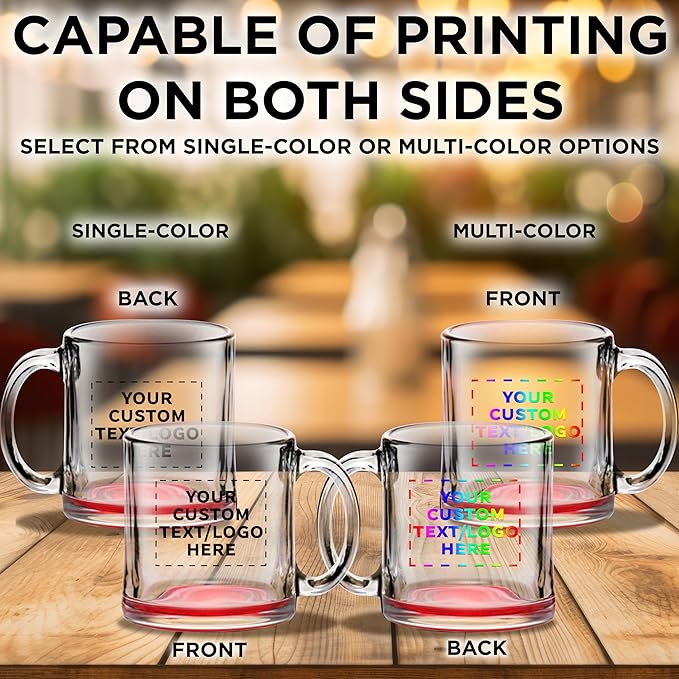 Custom Libbey Clear Glass Coffee Mugs 13 oz. Set of 50, Personalized Bulk Pack - Perfect for Coffee, Tea, Espresso, Hot Cocoa, Other Beverages - Red Bottom