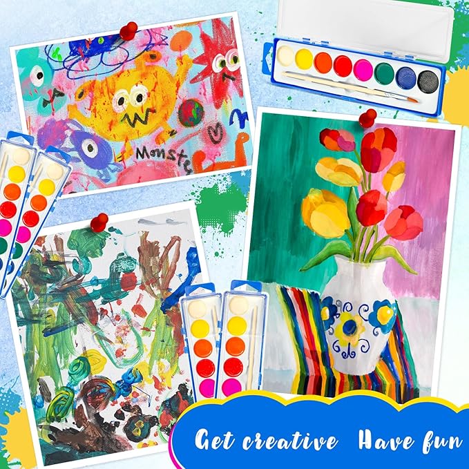 48 Pack Watercolor Paint Set for Kids - 8 Washable,Bright Colors with Paintbrush Watercolor Paint Bulk for Kids Party Favors,Classrooms Supplies,Art Lessons