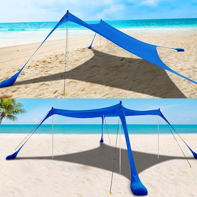 COMMOUDS Beach Tent Sun Shelter - UPF50+ Pop Up Beach Canopy with Sandbags & Sand Shovel & Windproof Poles, Portable Sun Shade for Beach, Camping, Picnics, Backyard