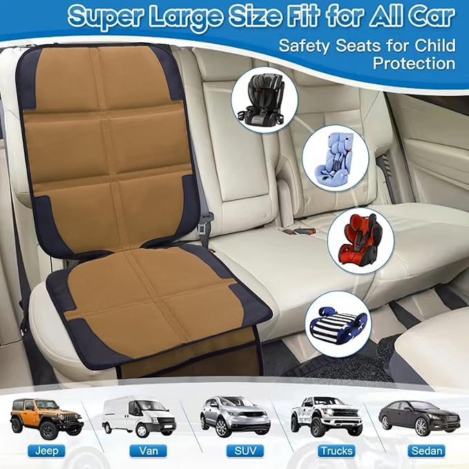 Car Seat Protector for Child Car Seat, 2 Pack Baby Car Seat Covers with Mesh Pockets & Non-Slip Backing 600D Durable Seat Protector