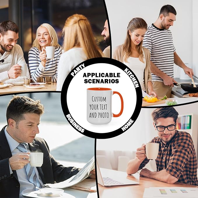 Custom Mug Upload Your Picture Personalized Coffee Mug with Photo Text Name Customized Cup Unique Ideas Gifts for Men Women Mom Dad Girlfriend Boyfriend Friend Family (Orange, 15oz)