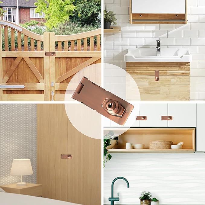 Alise Keyed Hasp Lock,3 Inch Safety Packlock Clasp Hasp Lock Latch with Lock,Door Hinge Lock with Keys Keyed Locking Hasp for Cabinets Closets Doors,Red Bronze