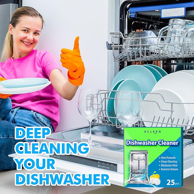 Dishwasher Cleaner and Deodorizer Tablet 25 Count, Deep Cleaning Tablet Helps Remove Limescale, Mineral Buildup and Odor, Formulated to Clean Inside all Machines